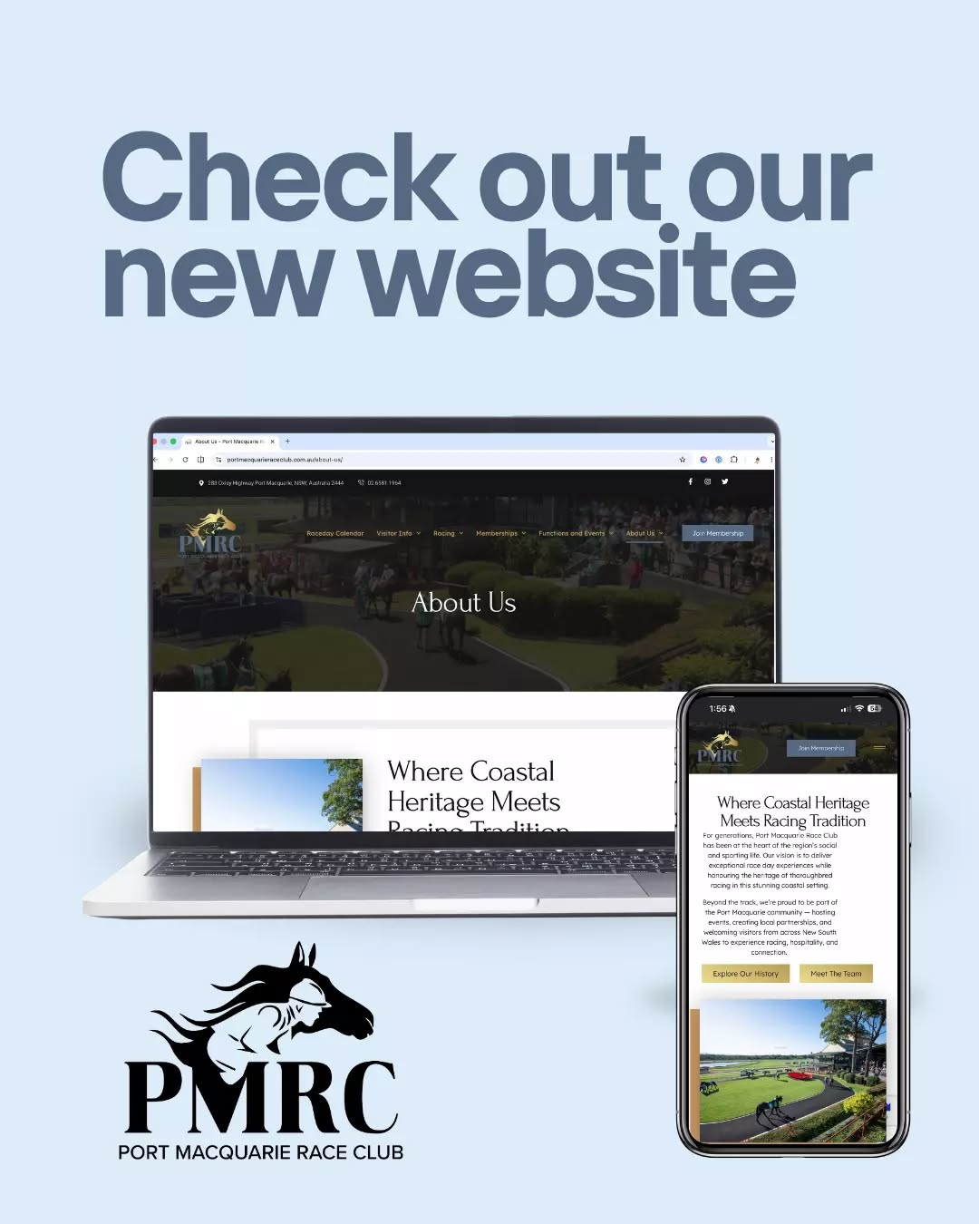 🚨 PMRC’s New Website Has Officially Launched! 🏇

Just in time for the launch of our new membership packages, Port Macquarie Race Club is excited to unveil our brand new website.

Our new site makes it easier than ever to:
✔ Join or renew your membership
✔ View upcoming race days
✔ Explore everything happening at PMRC

Whether you’re a long-time member or joining us for the first time this season, there’s never been a better time to get involved.

#PMRC #PortMacquarieRaceClub #NewWebsite #CountryRacing #HorseRacing #PortMacquarie #MembershipLaunch #RaceDay