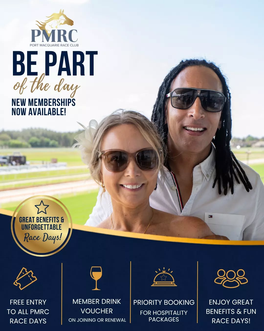 🏇 Bring a Mate All Season with PMRC’s Member + Guest Membership 🥂

Love race days? Now you can enjoy every PMRC meeting with a guest by your side.

For just $120, your Member + Guest Membership includes:

✔ Free entry to all PMRC race days for you + your guest
✔ Drink voucher on joining or renewal
✔ 10% discount on drinks
✔ Free race book on race days
✔ Priority booking access for hospitality packages
✔ Reciprocal rights at selected race clubs
✔ Access to member areas where available

Perfect for couples, friends, clients or anyone who enjoys a great day at the races together.

#PMRC #PortMacquarieRaceClub #CountryRacing #HorseRacing #RaceDay