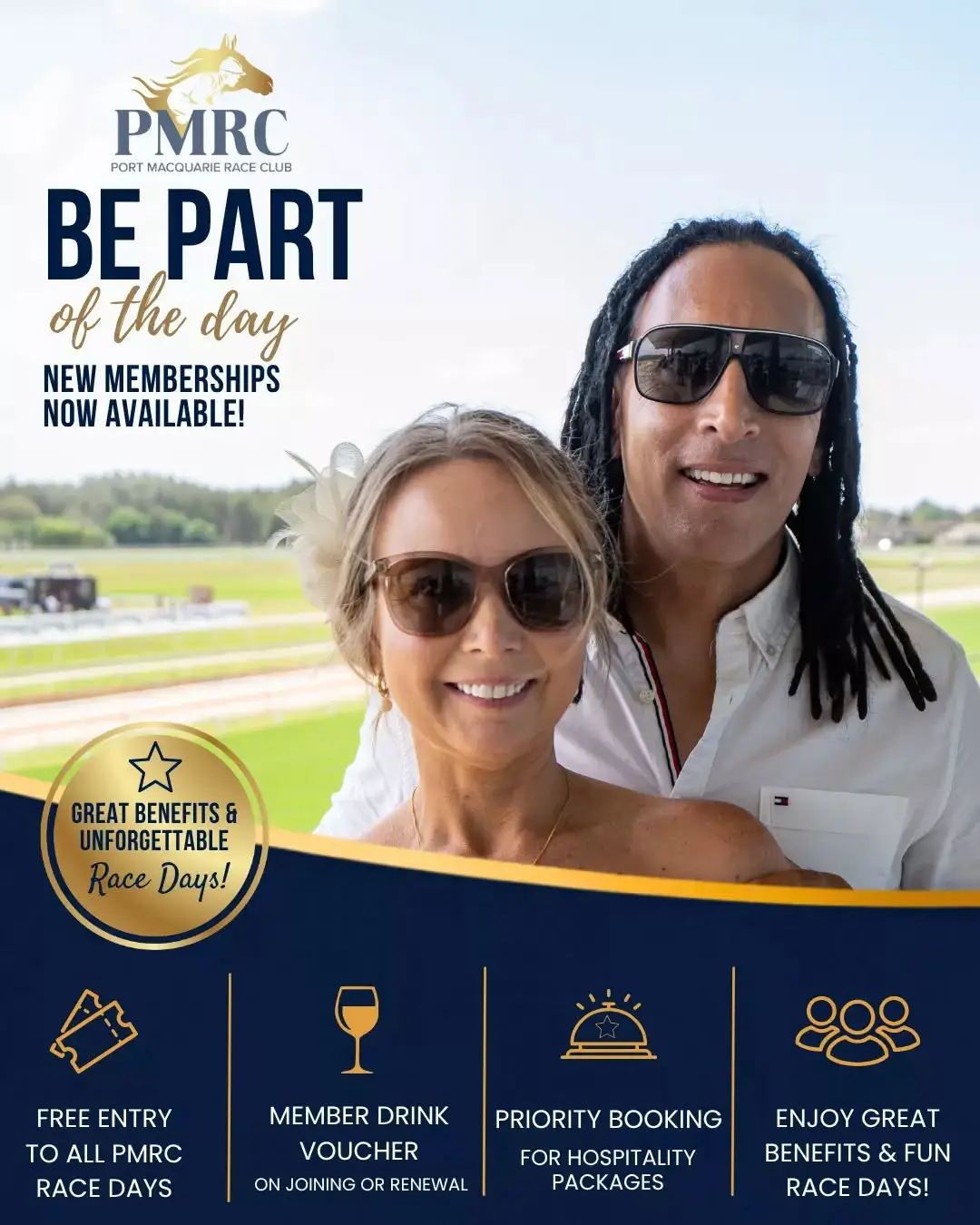 🏇 Bring a Mate All Season with PMRC’s Member + Guest Membership 🥂

Love race days? Now you can enjoy every PMRC meeting with a guest by your side.

For just $120, your Member + Guest Membership includes:

✔ Free entry to all PMRC race days for you + your guest
✔ Drink voucher on joining or renewal
✔ 10% discount on drinks
✔ Free race book on race days
✔ Priority booking access for hospitality packages
✔ Reciprocal rights at selected race clubs
✔ Access to member areas where available

Perfect for couples, friends, clients or anyone who enjoys a great day at the races together.

#PMRC #PortMacquarieRaceClub #CountryRacing #HorseRacing #RaceDay