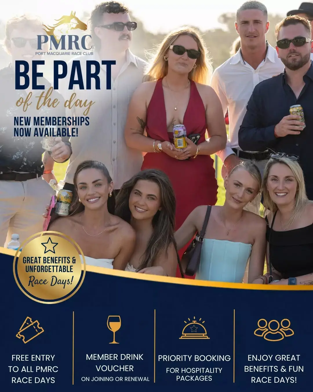 🎓 Students — Your PMRC Membership Just Got More Affordable 🏇

Got a valid student ID? You could be eligible for a PMRC Concession Membership for just $60.

Enjoy a full season of racing and member benefits including:

✔ Free entry to all PMRC race days
✔ Drink voucher on joining or renewal
✔ FREE PMRC club cap on joining
✔ 10% discount on drinks
✔ Free race book on race days
✔ Priority hospitality booking access
✔ Reciprocal rights at selected race clubs
✔ Access to member areas where available (excluding major race days)

Perfect for students looking for great social days out, live racing and an unbeatable atmosphere.

Proof of eligibility required. Conditions apply.

#PMRC #PortMacquarieRaceClub #StudentLife #ConcessionMembership #CountryRacing
