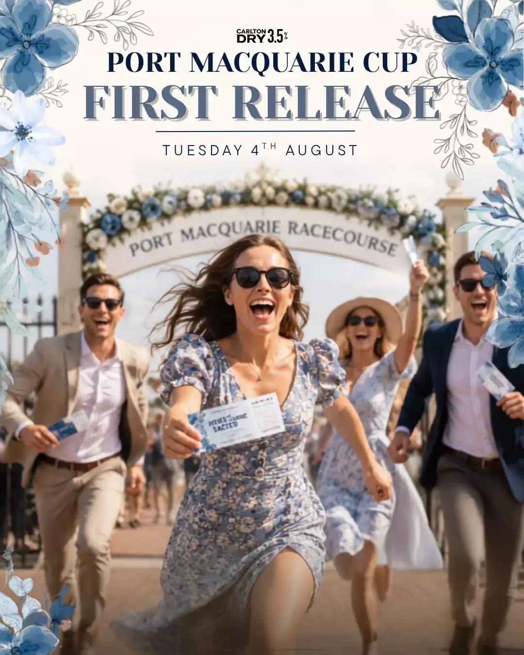 🎟️ FIRST-RELEASE TICKETS LIVE TUESDAY

First-release tickets for the 2026 Carlton Dry 3.5 Port Macquarie Cup go on sale at 10am on Tuesday, 4th August.

Four Cup Day experiences. One unforgettable event.

Set your reminder and get ready to secure your place at Port Macquarie’s biggest race day!

Ticket link in in Bio!