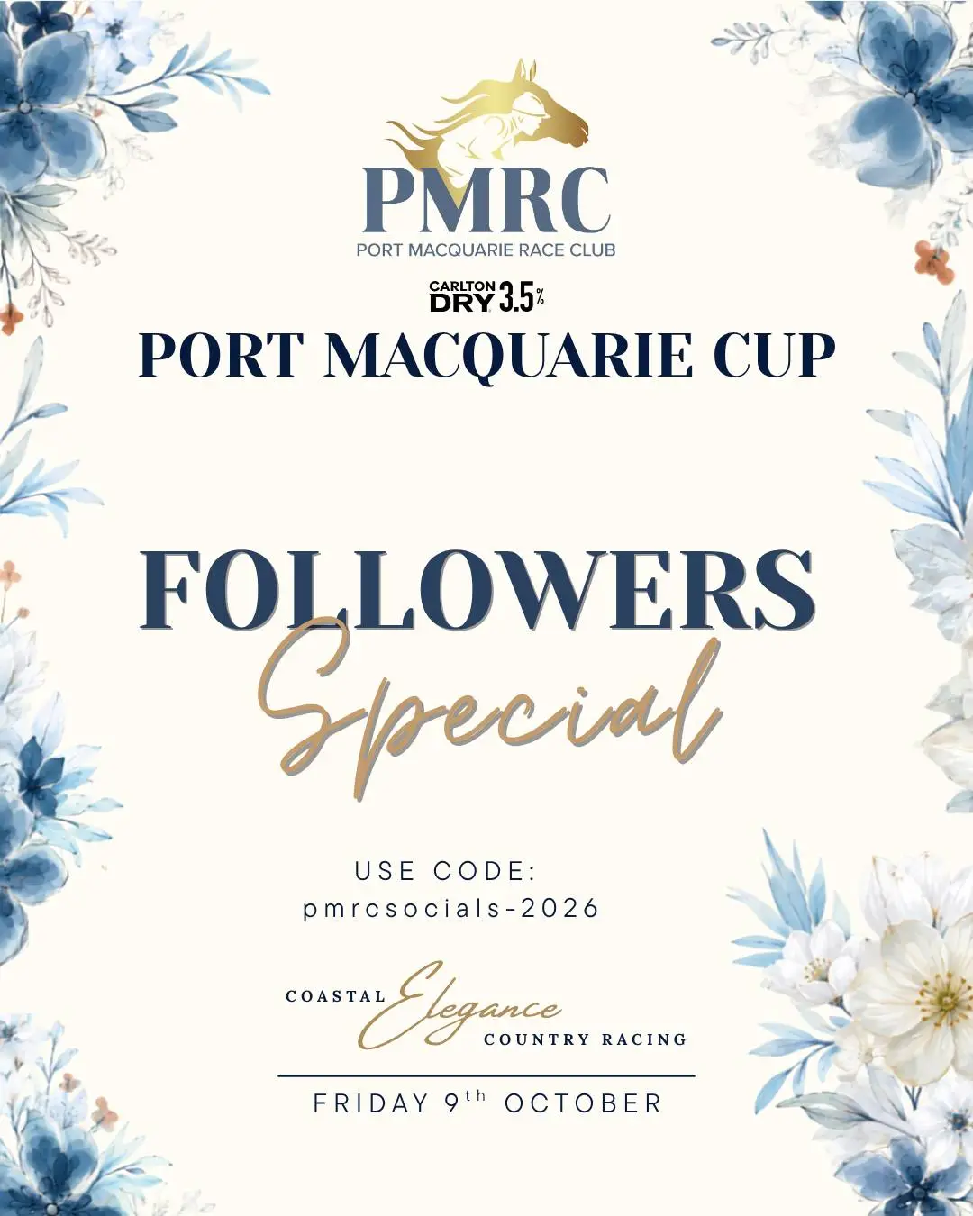 🏇 WE LIKE TO REWARD OUR REGULARS! 🏇

Planning on joining us for the 2026 Port Macquarie Cup? We’ve got a little something for our loyal racegoers. 👀

Use discount code pmrcsocials-2026 when purchasing your General Admission ticket and enjoy a special discounted price.

🎟️ Get your tickets, lock in your Cup Day plans and we’ll see you trackside!

#pmrc #portmacquariecup #countryracing #portraces